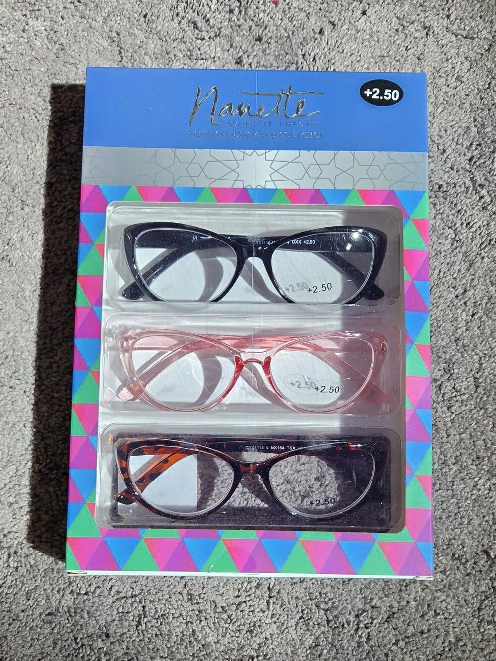 Nanette Lepore Trio Reading Glasses - Black, Pink, Tortoise +2.50, NIP